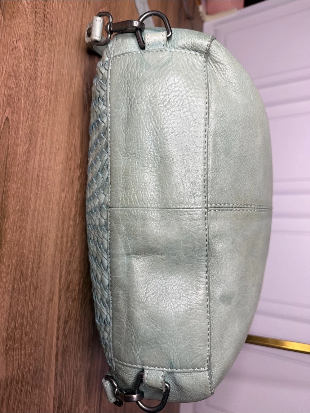 Genuine Leather Woven Hobo Shoulder Bag Seafoam Sage Green Boho L Soft Leather